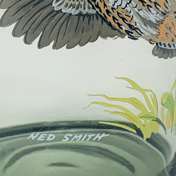 NED SMITH Double Lowball 12 oz Glass Set (4) Smoke Gold Rim Waterfowl Rocks EUC - Picture 11 of 11